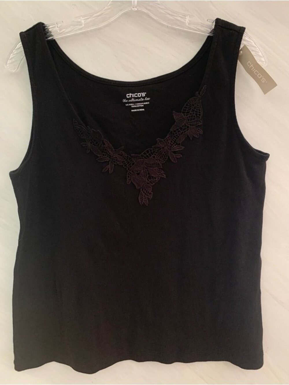 Black Pima Cotton Lace Cami Sleeveless Tank Top
